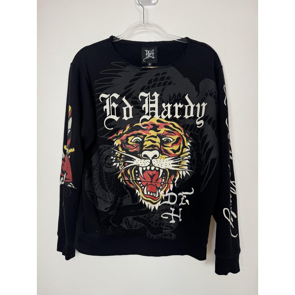 Ed Hardy Sweatshirt Adults Men Medium Black Tiger Graphic Pullover Tattoo - Picture 8 of 14
